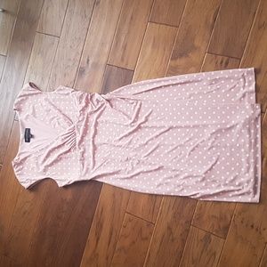 Connected Apparel Pink White Polka Dot V Neck Ruched Side Dress Size 8